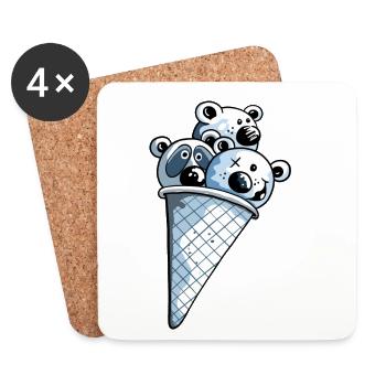 Ours à la crème glacée - Cadeau - Dessous de verre (lot de 4) - blanc - Devant
