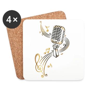Retro Mikrofon mit Musiknoten. Microphon. Gold. - Untersetzer (4er-Set) - Weiß - Vorne