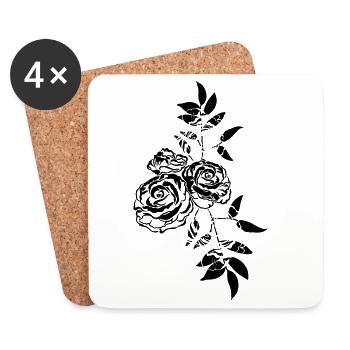 Rose Flowers Leaves - Coasters (set of 4) - white - Front