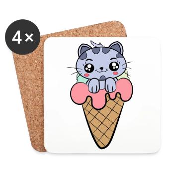 Crème glacée chat Enfants - Dessous de verre (lot de 4) - blanc - Devant