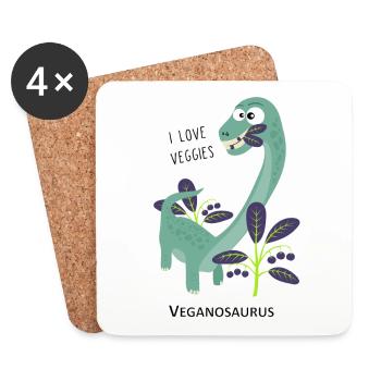 Dinosaurier Veganosaurus - Untersetzer (4er-Set) - Weiß - Vorne