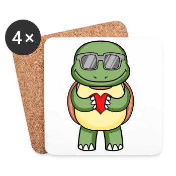 Tortue avec lunettes de soleil et cœur - Dessous de verre (lot de 4) - blanc - Devant