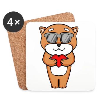Shiba Inu avec lunettes de soleil et cœur - Dessous de verre (lot de 4) - blanc - Devant