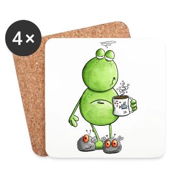 Tired morning grouch frog I overslept I coffee - Coasters (set of 4) - white - Front