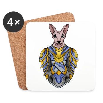Ritter Katze Katzenrasse Sphynx mit Rüstung - Untersetzer (4er-Set) - Weiß - Vorne