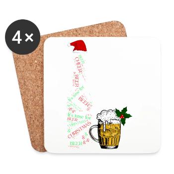 Festliche Bierflasche - Untersetzer (4er-Set) - Weiß - Vorne