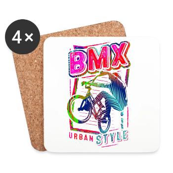 Retro Bmx in Bunt & Farbig - Bmx Fahrrad fahren - Untersetzer (4er-Set) - Weiß - Vorne