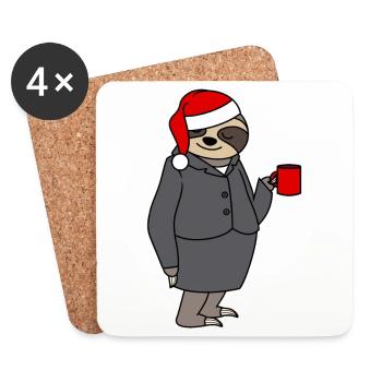 Faultier Frau Büro Weihnachtsmütze Weihnachtsmann - Untersetzer (4er-Set) - Weiß - Vorne
