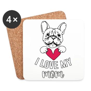 I love my mom French Bulldog - Coasters (set of 4) - white - Front