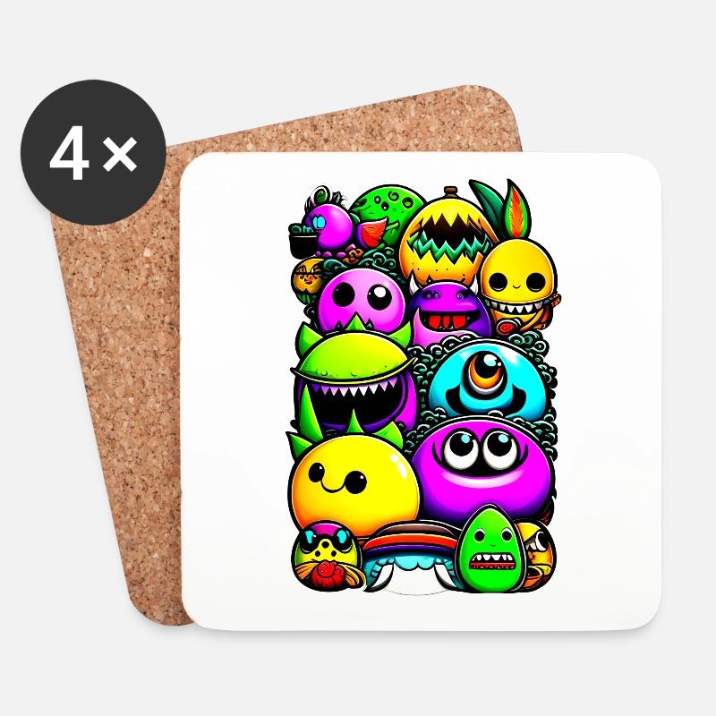 Lustige Monster - Untersetzer (4er-Set) - Weiß