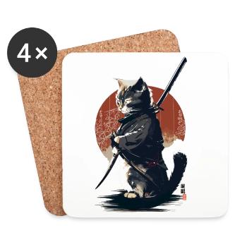 Kawaii Neko Samurai : cat samurai - Coasters (set of 4) - white - Front