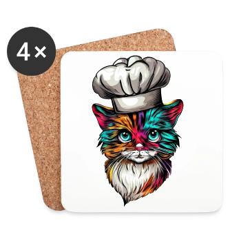 Cooking Cat with Rainbow, créatif - Dessous de verre (lot de 4) - blanc - Devant
