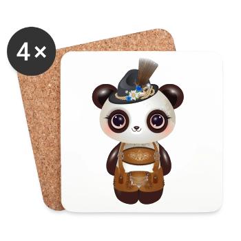 Panda mignon en costume traditionnel avec chapeau et lederhosen - Dessous de verre (lot de 4) - blanc - Devant