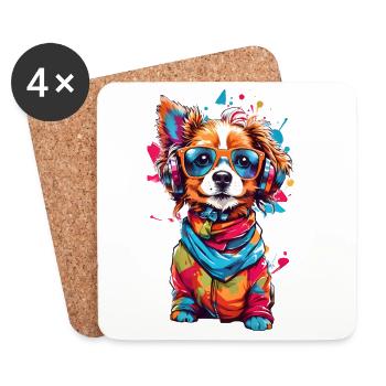 Kleiner süßer bunter Hund - Untersetzer (4er-Set) - Weiß - Vorne
