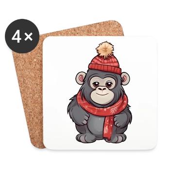 Cute gorilla in festive winter look! - Coasters (set of 4) - white - Front