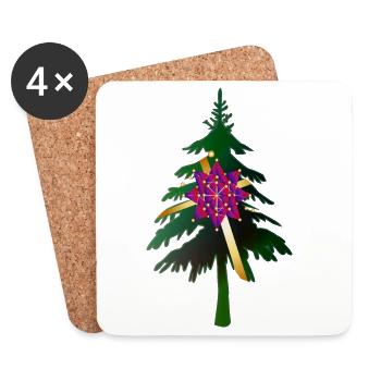Arbre de Noël ou arbre de Noël & noeud cadeau - Dessous de verre (lot de 4) - blanc - Devant