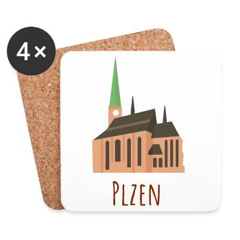Historische Plzen Kathedrale Illustration - Untersetzer (4er-Set) - Weiß - Vorne