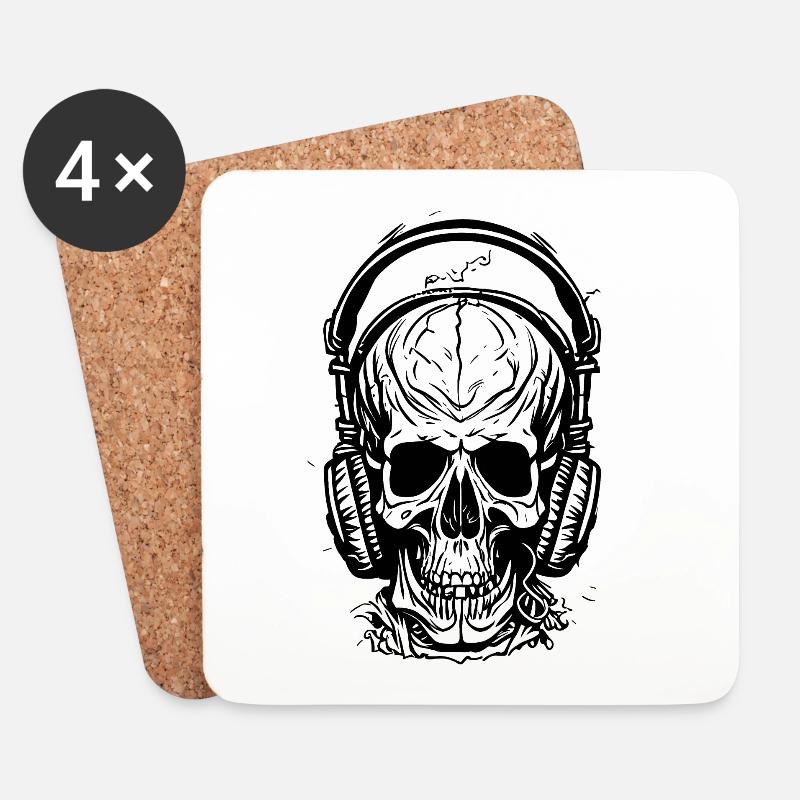 Totenkopf mit Kopfhörern - Untersetzer (4er-Set) - Weiß