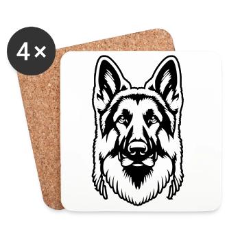 Deutscher Schäferhund schwarze Silhouette vom Kopf - Untersetzer (4er-Set) - Weiß - Vorne