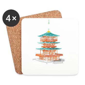Japan, Seiganti-ji Pagoda, World Heritage Drawing - Coasters (set of 4) - white - Front