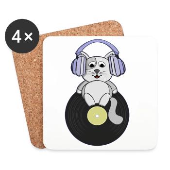 Chaton nostalgique qui aime les disques vinyles - Dessous de verre (lot de 4) - blanc - Devant