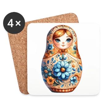 Matrjoschka edel Geschenk - Untersetzer (4er-Set) - Weiß - Vorne