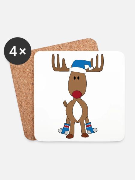 Lustiger Elch zu Weihnachten - Untersetzer (4er-Set) - Weiß