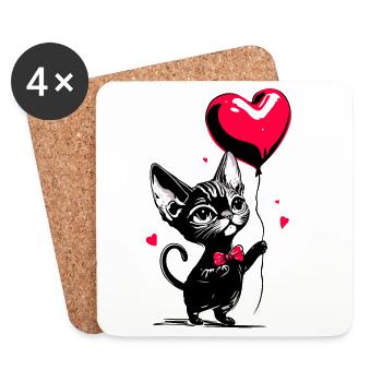 Ballon Chat Sphynx Coeur - Heartful Creatures - Dessous de verre (lot de 4) - blanc - Devant