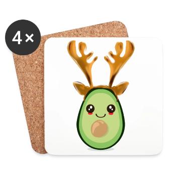 Christmas Avocado Reindeer Antlers - Coasters (set of 4) - white - Front
