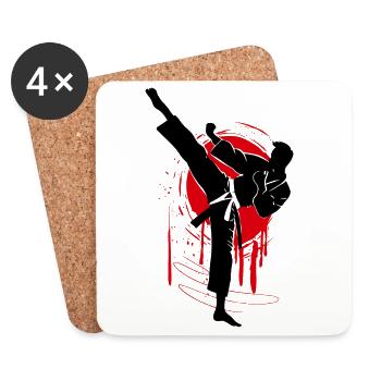 Judo Kämpfer Silhouette, rot-schwarz abstrakt - Untersetzer (4er-Set) - Weiß - Vorne