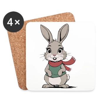Cartoon Cute Rabbit - Coasters (set of 4) - white - Front