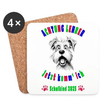 Achtung Lehrer! - Schulkind 2025 - Hund - Untersetzer (4er-Set) - Weiß - Vorne