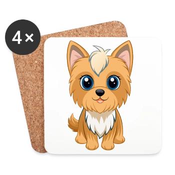 Adorable chiot Yorkshire aux grands yeux (v02) - Dessous de verre (lot de 4) - blanc - Devant