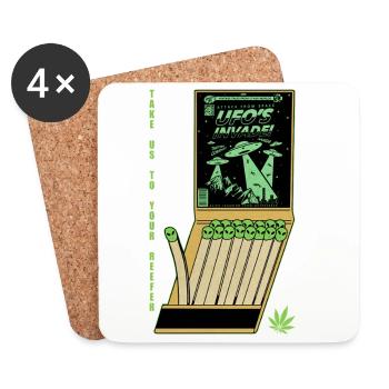 UFO Invasion Vintage Poster Design - Coasters (set of 4) - white - Front