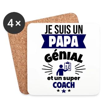 Papa génial & coach – idée fête des pères - Dessous de verre (lot de 4) - blanc - Devant