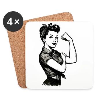 Force femme forte Style Rockabilly cadeau - Dessous de verre (lot de 4) - blanc - Devant