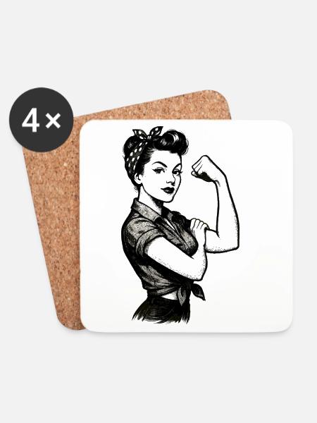Stärke starke Frau Rockabilly Style Geschenk - Untersetzer (4er-Set) - Weiß