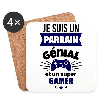 Parrain génial et super gamer Geek Gaming Gamer - Dessous de verre (lot de 4) - blanc - Devant