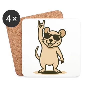 Coole Ratte mit Sonnenbrille und Rockergruß - Untersetzer (4er-Set) - Weiß - Vorne