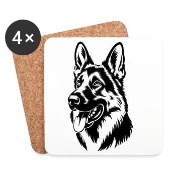 German Shepherd Head Illustration - Coasters (set of 4) - white - Front