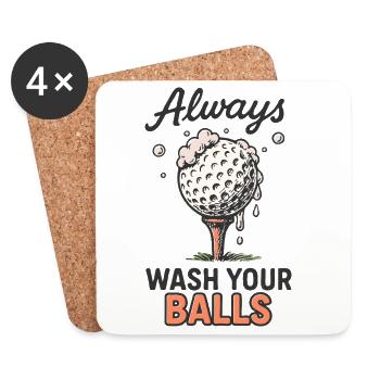 Always Wash Your Balls – Lustiges Golf T-Shirt - Untersetzer (4er-Set) - Weiß - Vorne