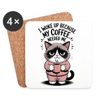 Coffee Cat Tired in the Morning Humorous Saying - Coasters (set of 4) - white - Front
