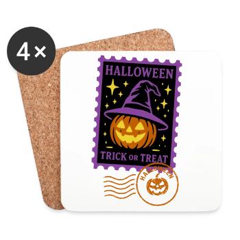 Postage stamp - Halloween pumpkin with magic hat - Coasters (set of 4) - white - Front