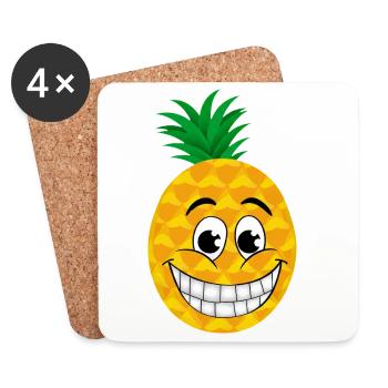 Cheerful cartoon pineapple sweet tropical fruit summer - Coasters (set of 4) - white - Front