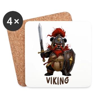 Panda in Viking Outfit – Viking Cartoon - Coasters (set of 4) - white - Front