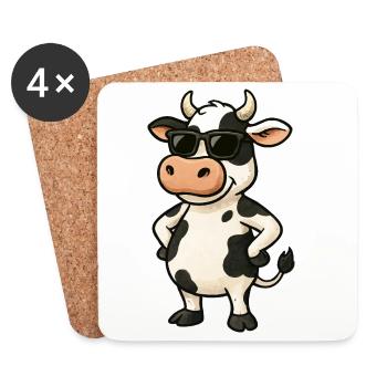 Cooler Kuh-Karikatur mit Sonnenbrille - Untersetzer (4er-Set) - Weiß - Vorne