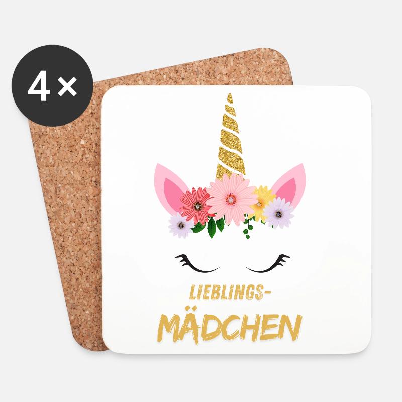 Lieblingsmädchen – Süßes Einhorn mit Blumen & gold - Untersetzer (4er-Set) - Weiß