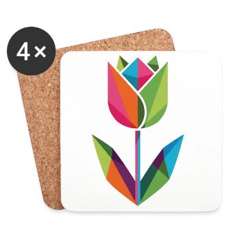 Tulipe géométrique aux couleurs du prisme - Dessous de verre (lot de 4) - blanc - Devant