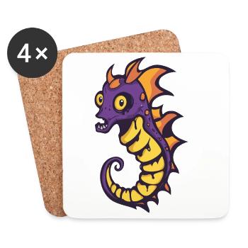 Hippocampe Halloween Bande dessinée drôle - Dessous de verre (lot de 4) - blanc - Devant