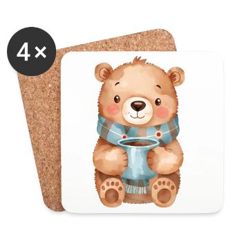 Kuscheliger Bär Schal und Tasse heiße Schokolade - Untersetzer (4er-Set) - Weiß - Vorne